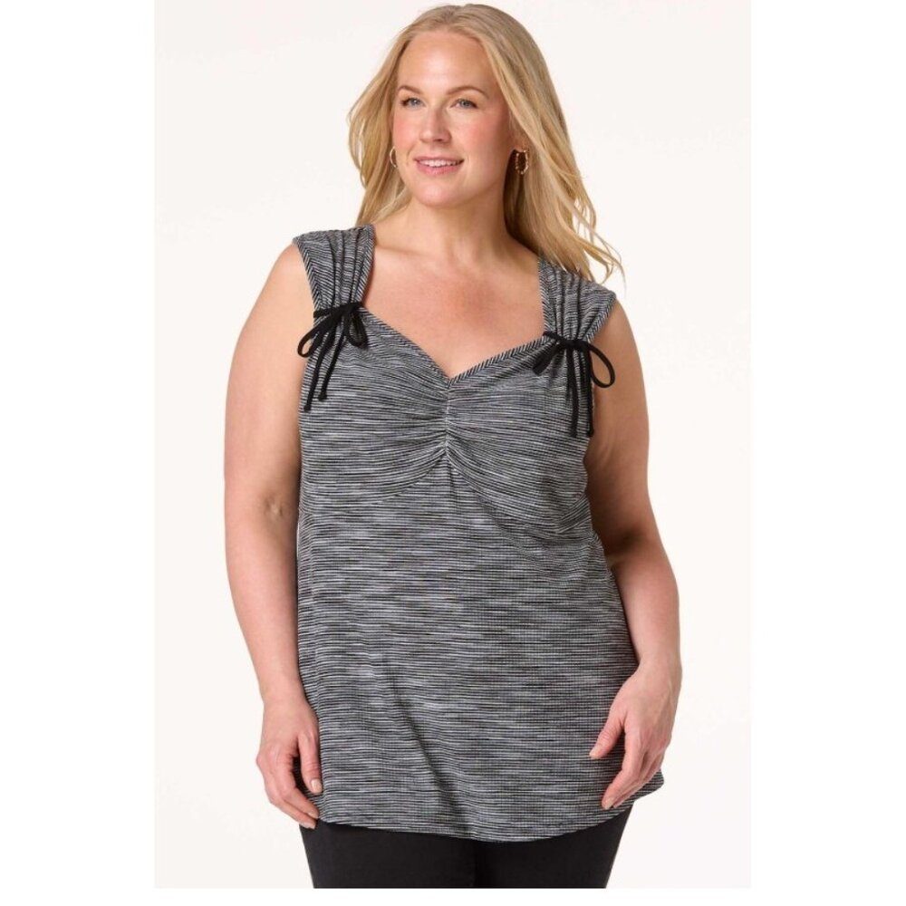 Cato V-neck Black White Bow Knit Tank - 22/24